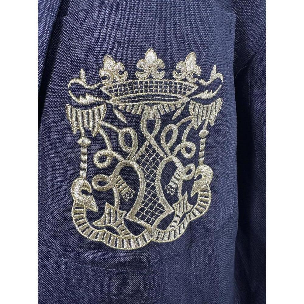 VTG 80s Linen Crest Blazer Sz S Black Gold Preppy Classic Power Jacket - Picture 3 of 5